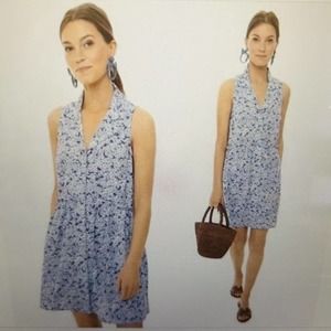 Tuckernuck Royal Shirt Dress Size XS Blue Hydrangea Floral Sleeveless Ruffle